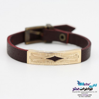 دستبند طلا و چرم - طرح ستاره-SB0598